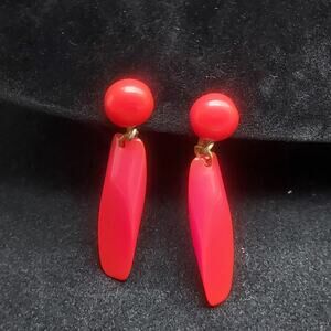 Red Bakelite Clip On Earrings Dangle Drop Vintage Plastics Costume Jewelry